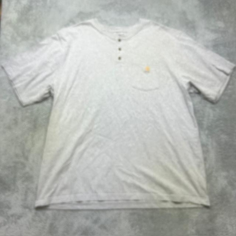 Carhartt Henley Shirt‎ Men's 2XL Gray Short Sleeve Pocket Work SPOTS TK0084-M